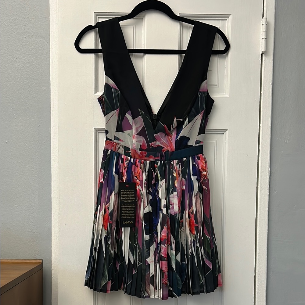 Floral Pleated Dress with Deep V-Neck